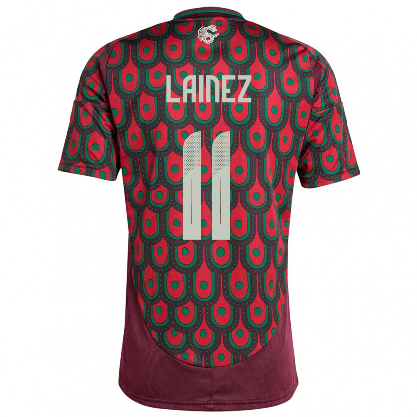 Kandiny Heren Mexico Diego Lainez #11 Kastanjebruin Thuisshirt Thuistenue 24-26 T-Shirt België