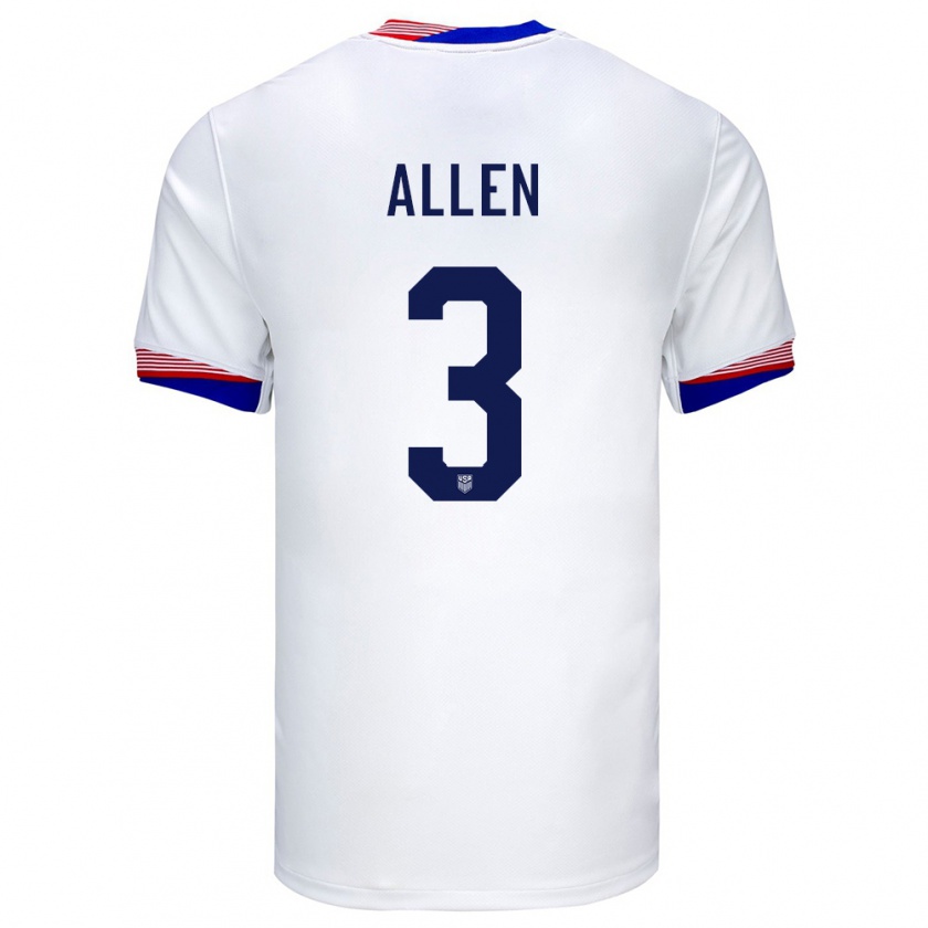 Kandiny Heren Verenigde Staten Noah Allen #3 Wit Thuisshirt Thuistenue 24-26 T-Shirt