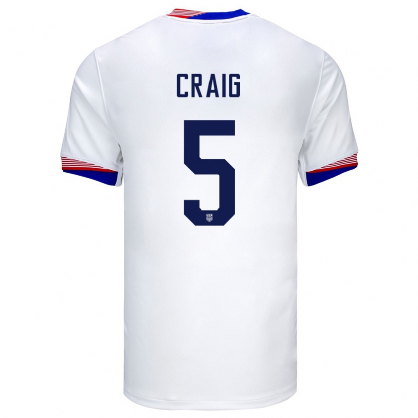 Kandiny Heren Verenigde Staten Brandan Craig #5 Wit Thuisshirt Thuistenue 24-26 T-Shirt België