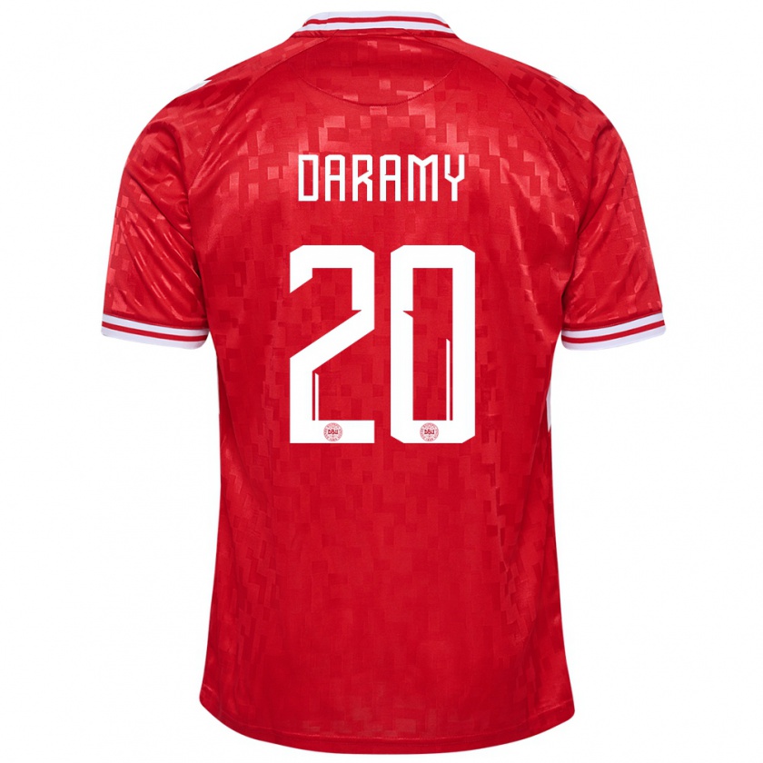 Kandiny Uomo Maglia Danimarca Mohamed Daramy #20 Rosso Kit Gara Home 24-26 Maglietta