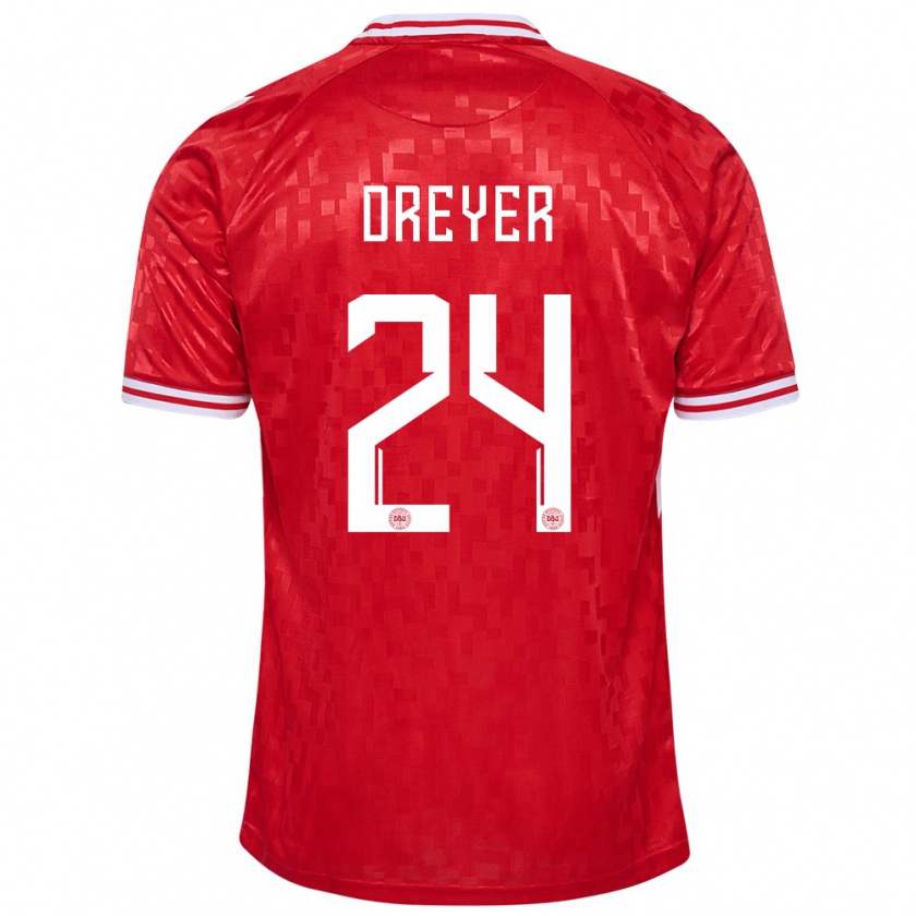 Kandiny Heren Denemarken Anders Dreyer #24 Rood Thuisshirt Thuistenue 24-26 T-Shirt België