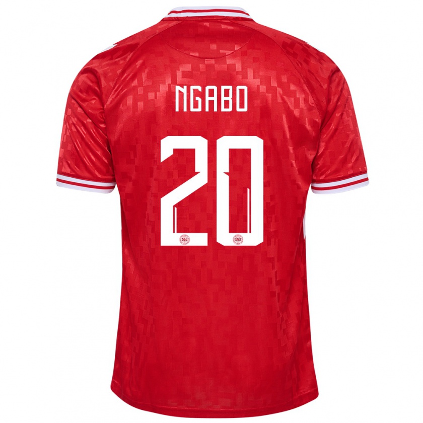 Kandiny Uomo Maglia Danimarca Sanders Ngabo #20 Rosso Kit Gara Home 24-26 Maglietta