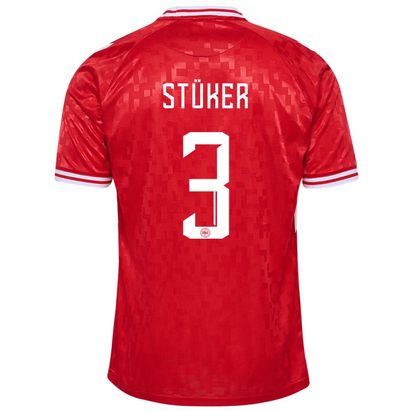 Kandiny Uomo Maglia Danimarca Simon Stüker #3 Rosso Kit Gara Home 24-26 Maglietta