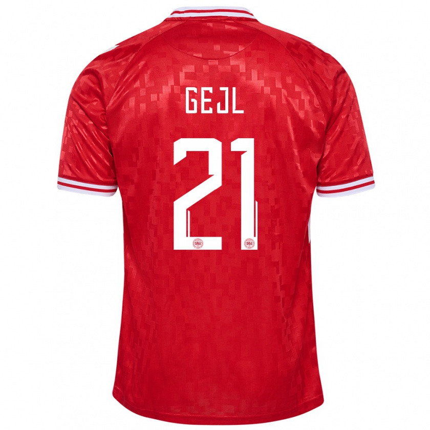 Kandiny Heren Denemarken Mille Gejl #21 Rood Thuisshirt Thuistenue 24-26 T-Shirt België