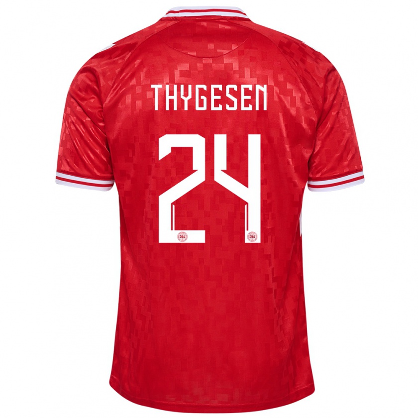 Kandiny Herren Dänemark Sarah Thygesen #24 Rot Heimtrikot Trikot 24-26 T-Shirt Österreich