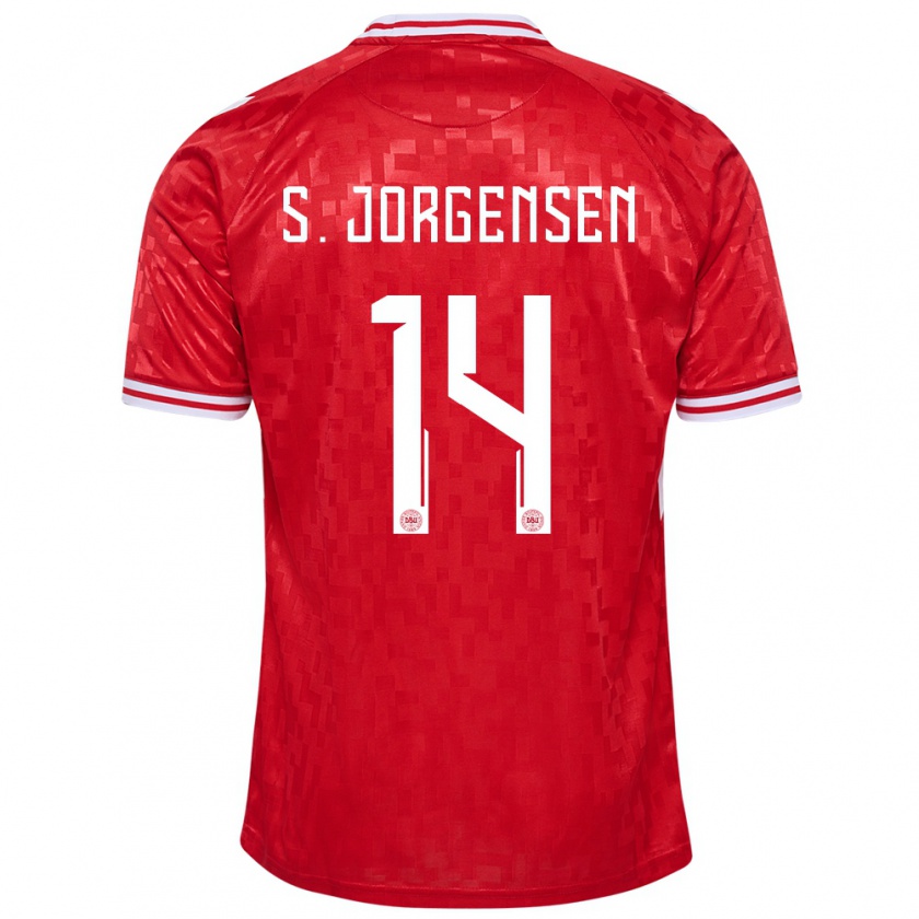 Kandiny Uomo Maglia Danimarca Sebastian Jorgensen #14 Rosso Kit Gara Home 24-26 Maglietta