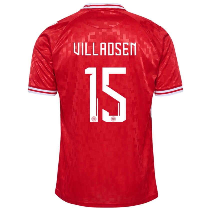 Kandiny Herren Dänemark Oliver Villadsen #15 Rot Heimtrikot Trikot 24-26 T-Shirt Österreich