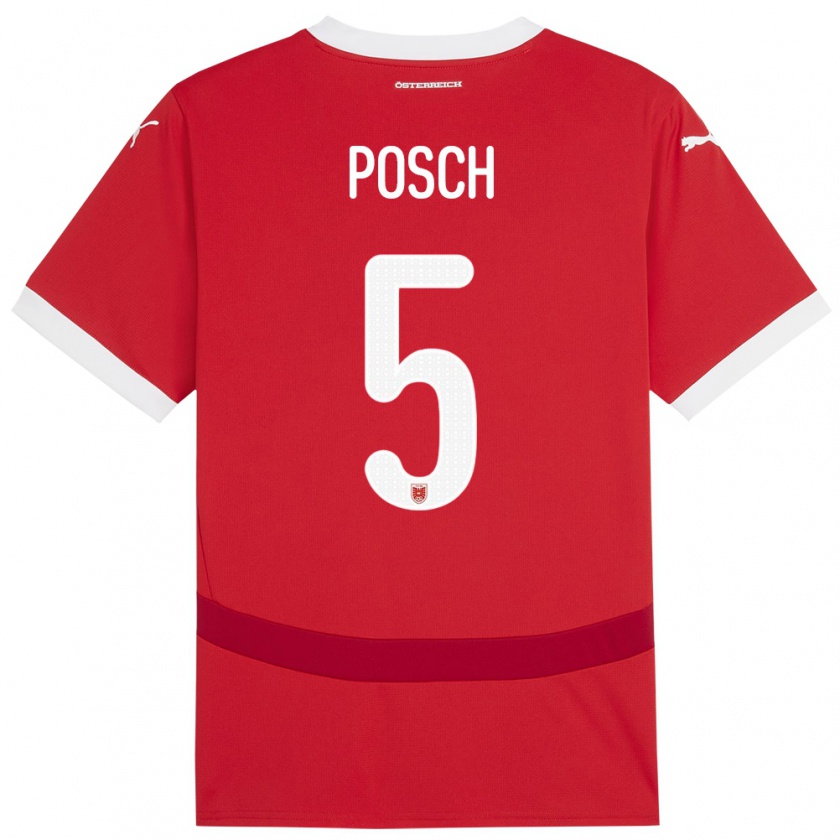 Kandiny Uomo Maglia Austria Stefan Posch #5 Rosso Kit Gara Home 24-26 Maglietta