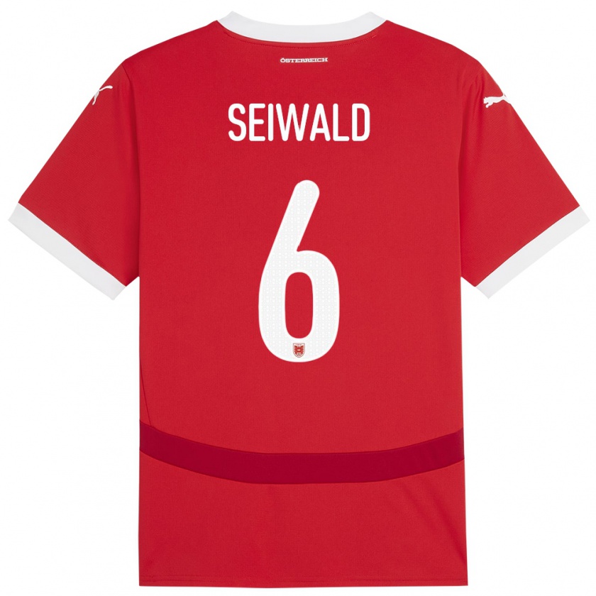 Kandiny Uomo Maglia Austria Nicolas Seiwald #6 Rosso Kit Gara Home 24-26 Maglietta