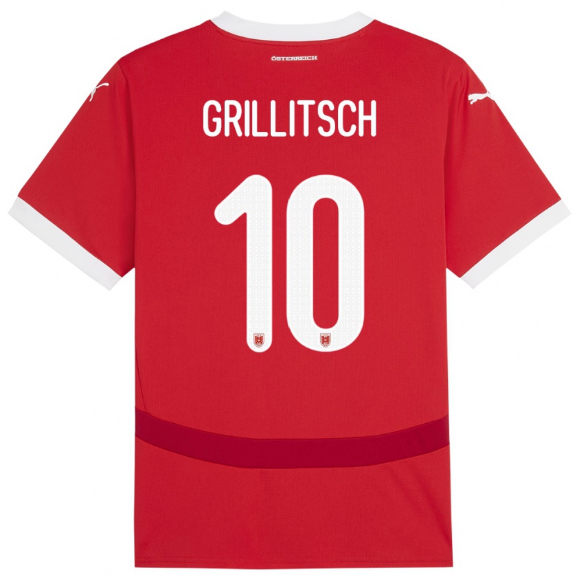 Kandiny Uomo Maglia Austria Florian Grillitsch #10 Rosso Kit Gara Home 24-26 Maglietta