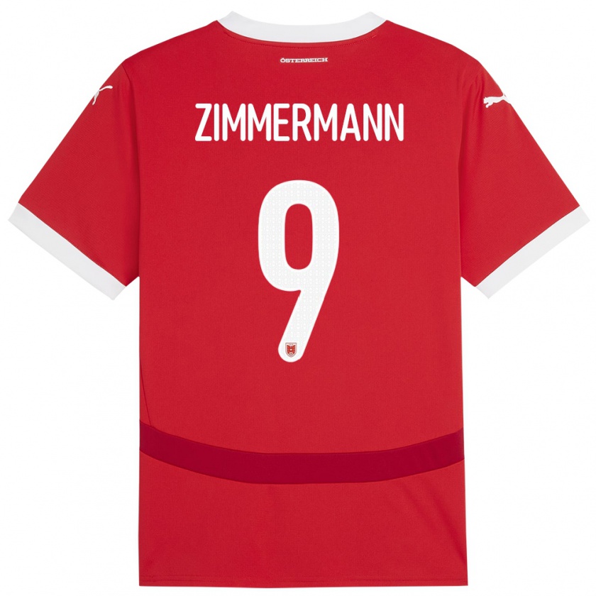 Kandiny Herren Österreich Bernhard Zimmermann #9 Rot Heimtrikot Trikot 24-26 T-Shirt Österreich