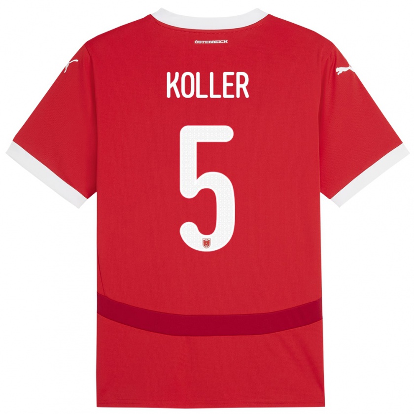 Kandiny Herren Österreich Paul Koller #5 Rot Heimtrikot Trikot 24-26 T-Shirt Österreich