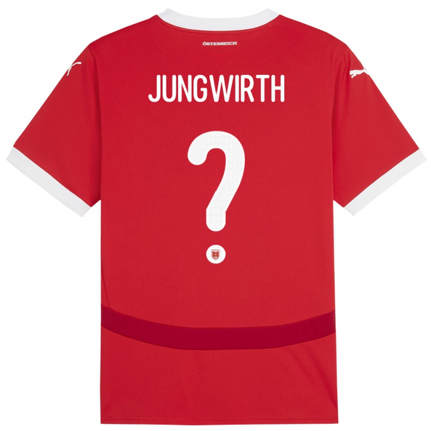 Kandiny Uomo Maglia Austria Lukas Jungwirth #0 Rosso Kit Gara Home 24-26 Maglietta