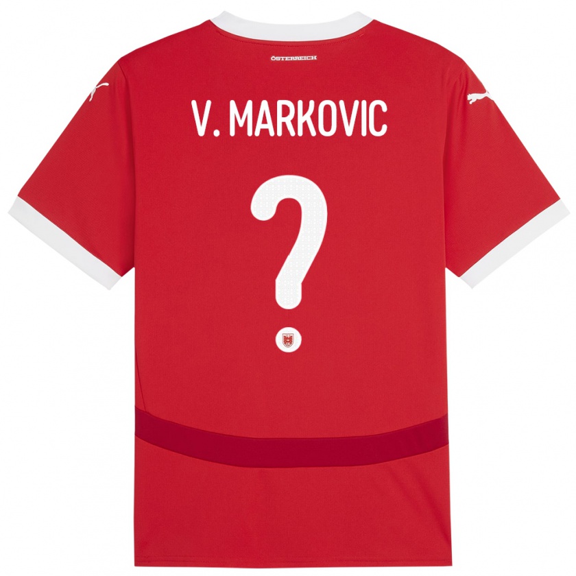 Kandiny Herren Österreich Vasilije Markovic #0 Rot Heimtrikot Trikot 24-26 T-Shirt Österreich