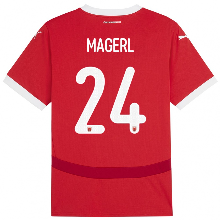 Kandiny Herren Österreich Julia Magerl #24 Rot Heimtrikot Trikot 24-26 T-Shirt Österreich