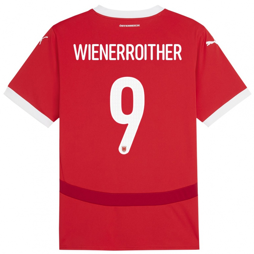 Kandiny Uomo Maglia Austria Katja Wienerroither #9 Rosso Kit Gara Home 24-26 Maglietta