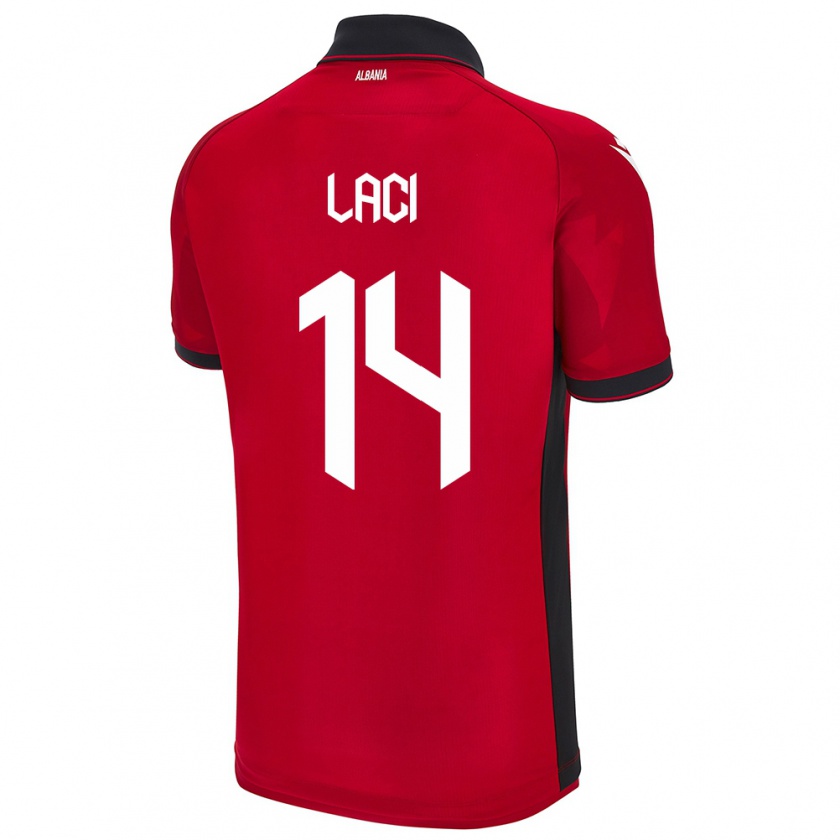 Kandiny Uomo Maglia Albania Qazim Laci #14 Rosso Kit Gara Home 24-26 Maglietta