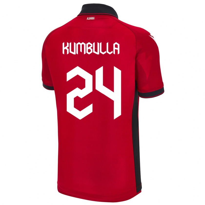 Kandiny Uomo Maglia Albania Marash Kumbulla #24 Rosso Kit Gara Home 24-26 Maglietta