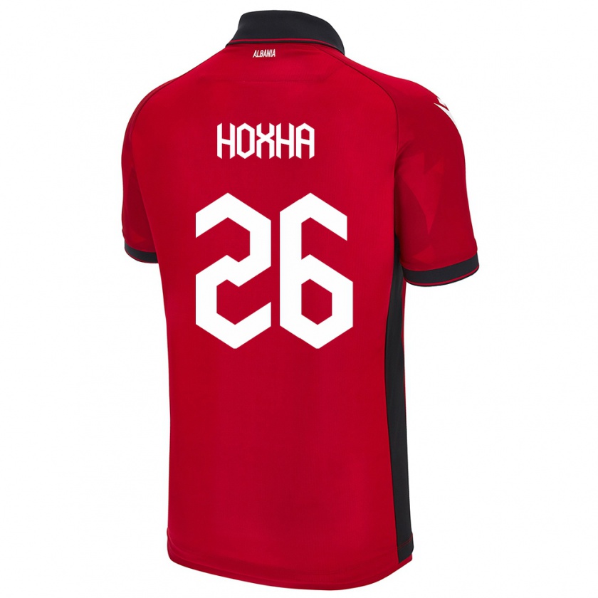 Kandiny Heren Albanië Arbër Hoxha #26 Rood Thuisshirt Thuistenue 24-26 T-Shirt België