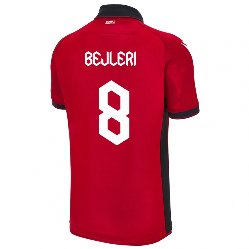 Kandiny Uomo Maglia Albania Markela Bejleri #8 Rosso Kit Gara Home 24-26 Maglietta