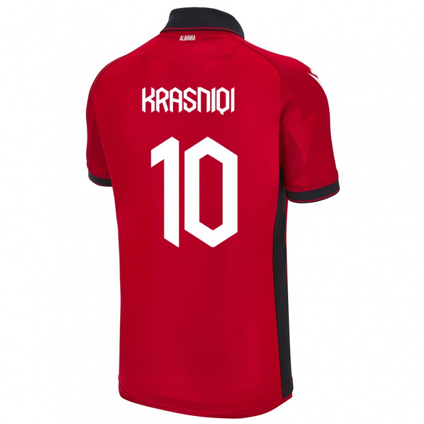 Kandiny Uomo Maglia Albania Qëndresa Krasniqi #10 Rosso Kit Gara Home 24-26 Maglietta