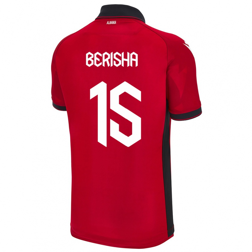 Kandiny Uomo Maglia Albania Gresa Berisha #15 Rosso Kit Gara Home 24-26 Maglietta