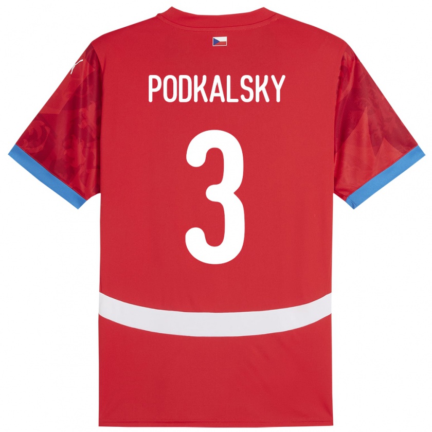 KandinyメンズチェコJakub Podkalsky#3赤ホームシャツ24-26ジャージーユニフォーム