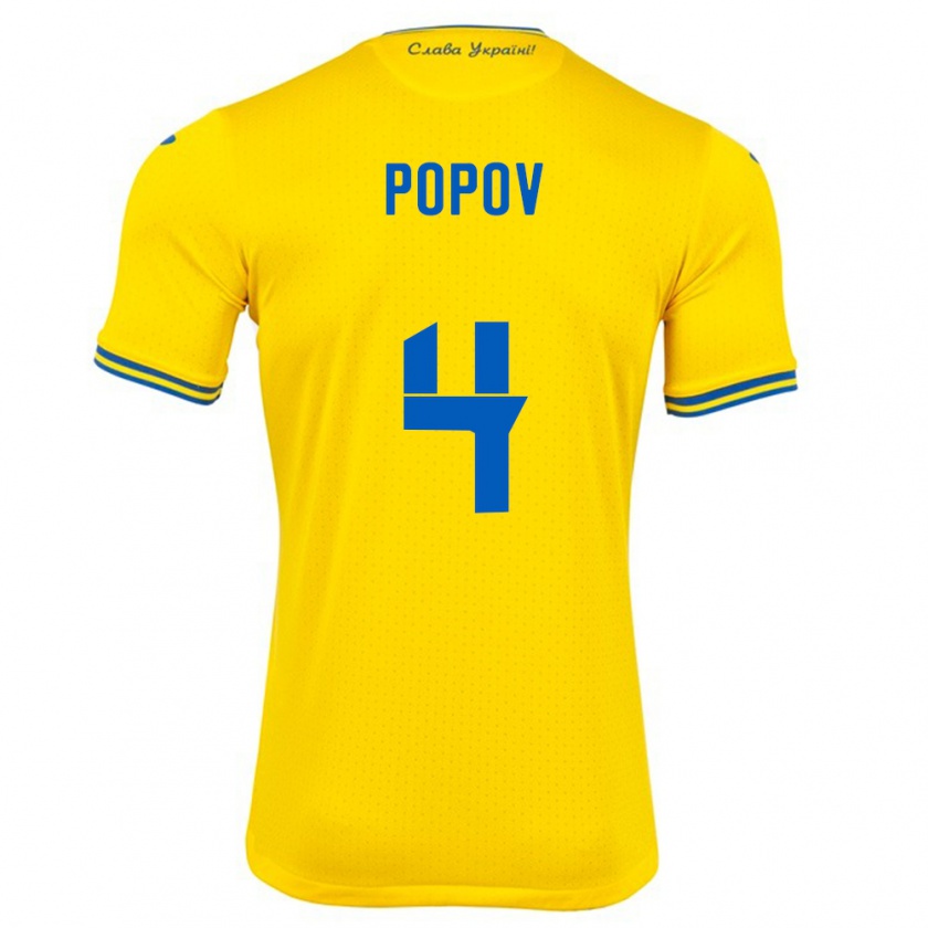 Kandiny Herren Ukraine Denys Popov #4 Gelb Heimtrikot Trikot 24-26 T-Shirt Österreich