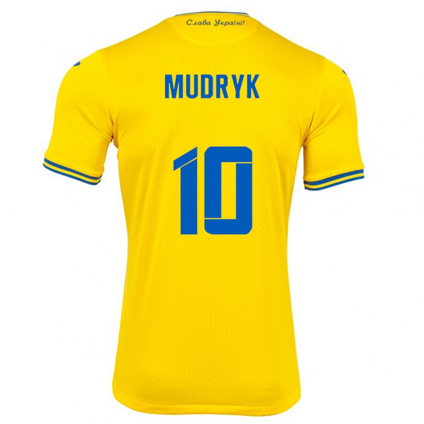 Kandiny Uomo Maglia Ucraina Mykhaylo Mudryk #10 Giallo Kit Gara Home 24-26 Maglietta