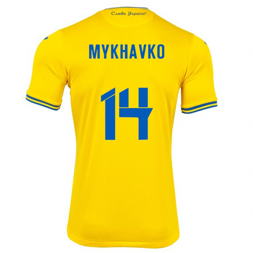 KandinyメンズウクライナTaras Mykhavko#14黄ホームシャツ24-26ジャージーユニフォーム