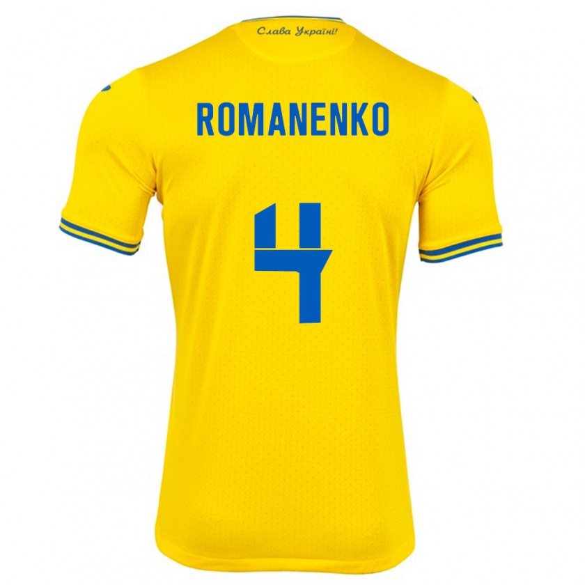 Kandiny Uomo Maglia Ucraina Tetyana Romanenko #4 Giallo Kit Gara Home 24-26 Maglietta