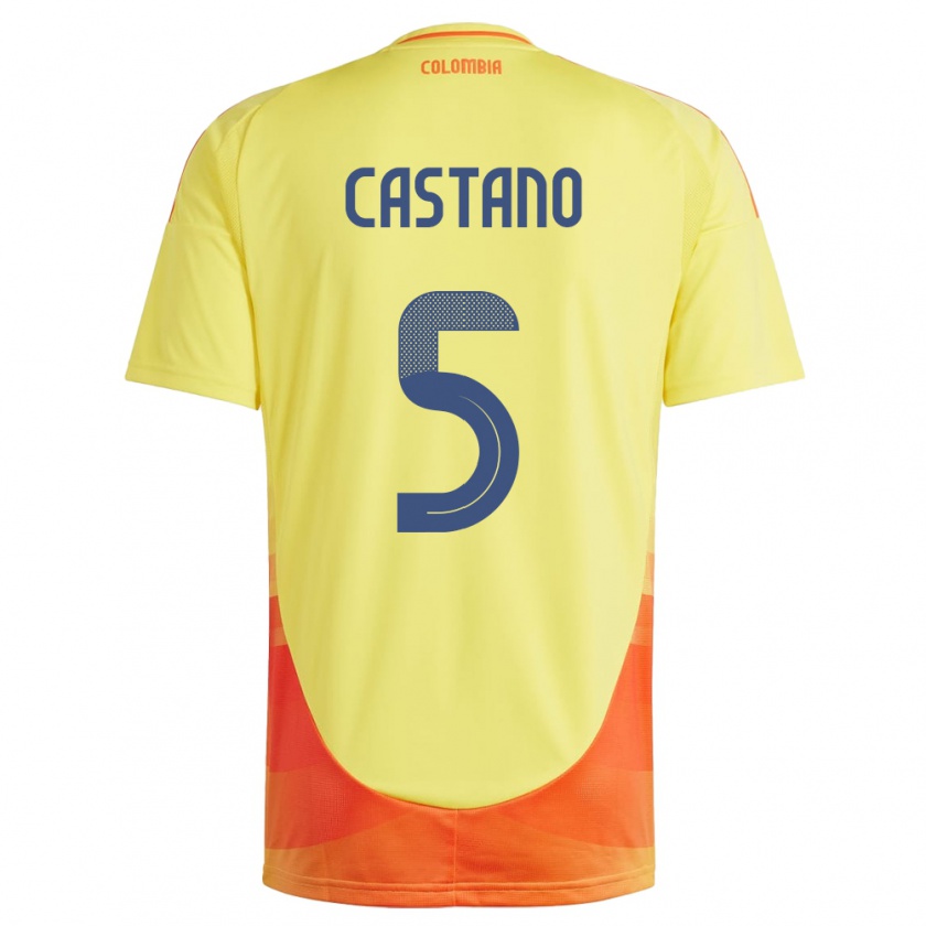 Kandiny Uomo Maglia Colombia Kevin Castaño #5 Giallo Kit Gara Home 24-26 Maglietta