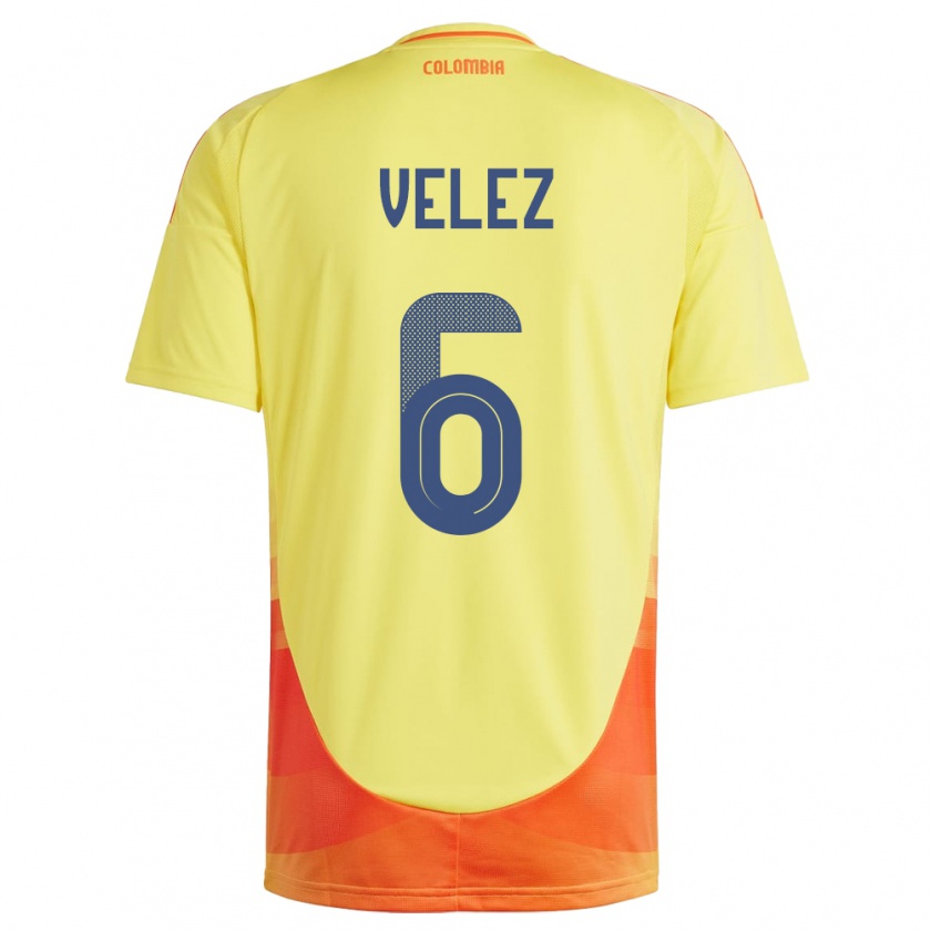 Kandiny Heren Colombia Jhon Vélez #6 Geel Thuisshirt Thuistenue 24-26 T-Shirt België