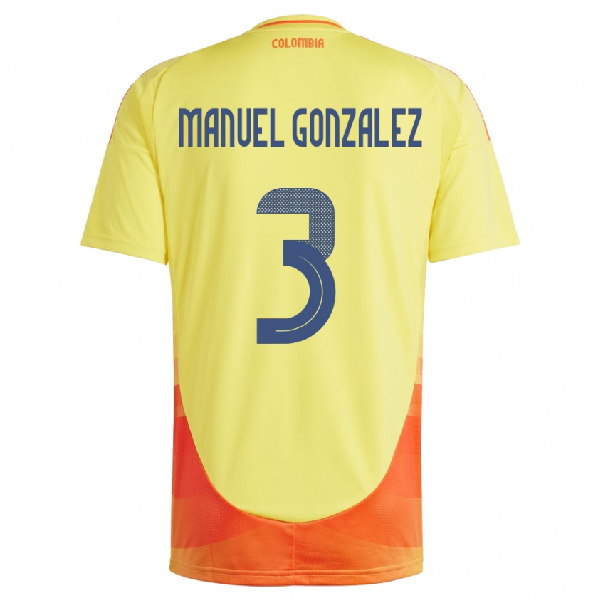 Kandiny Hombre Camiseta Colombia Carlos Manuel González #3 Amarillo 1ª Equipación 24-26 La Camisa México