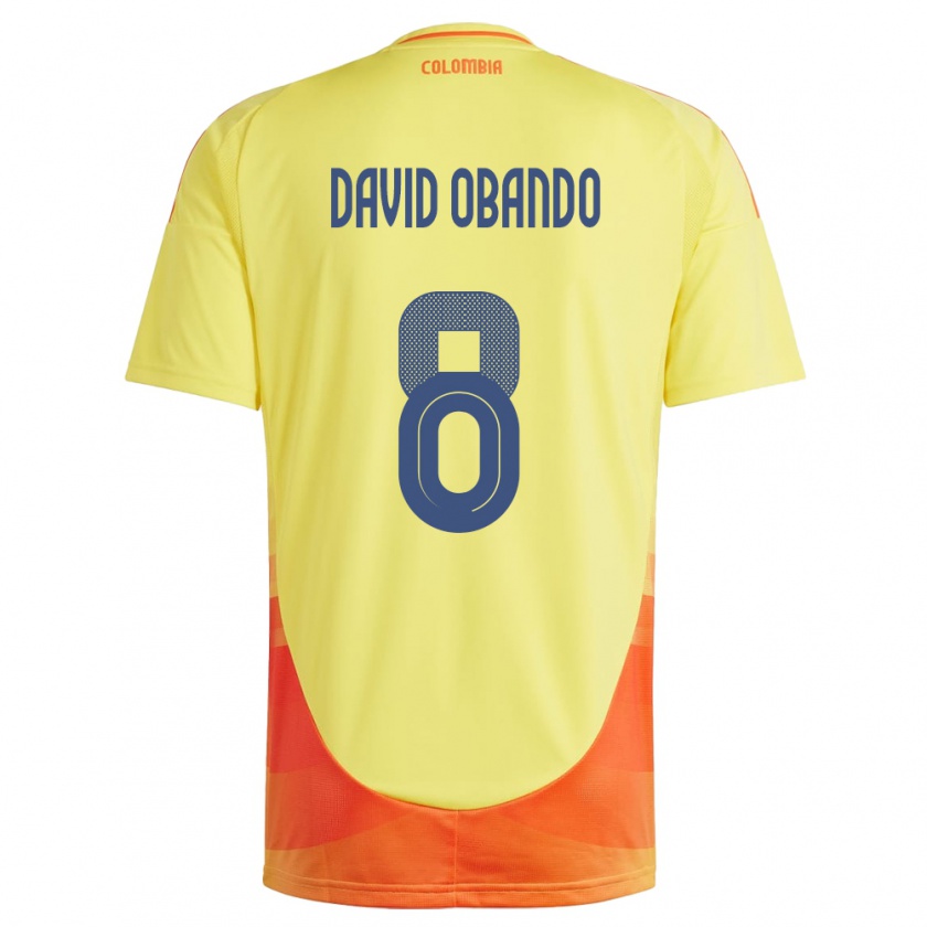 Kandiny Uomo Maglia Colombia Juan David Obando #8 Giallo Kit Gara Home 24-26 Maglietta