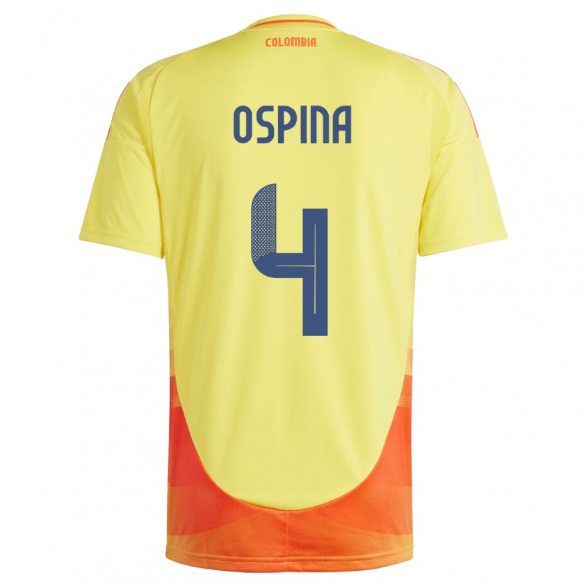 Kandiny Uomo Maglia Colombia Diana Ospina #4 Giallo Kit Gara Home 24-26 Maglietta