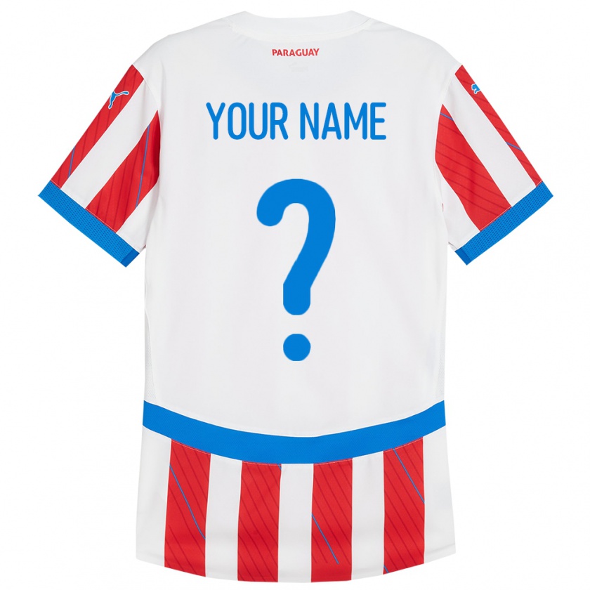 Kandiny Uomo Maglia Paraguay Il Tuo Nome #0 Bianco Rosso Kit Gara Home 24-26 Maglietta