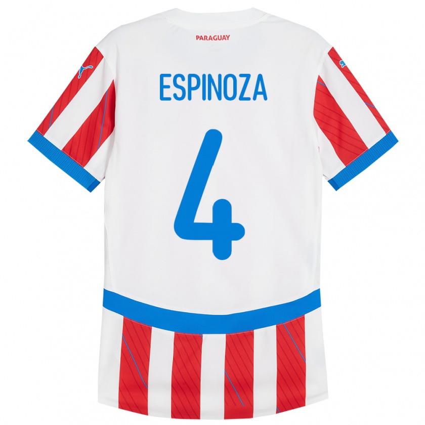 Kandiny Heren Paraguay Matías Espinoza #4 Wit Rood Thuisshirt Thuistenue 24-26 T-Shirt België