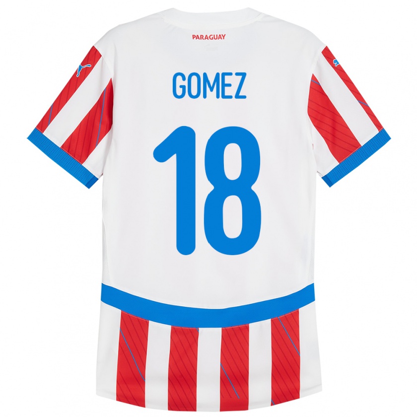 Kandiny Heren Paraguay Diego Gómez #18 Wit Rood Thuisshirt Thuistenue 24-26 T-Shirt België