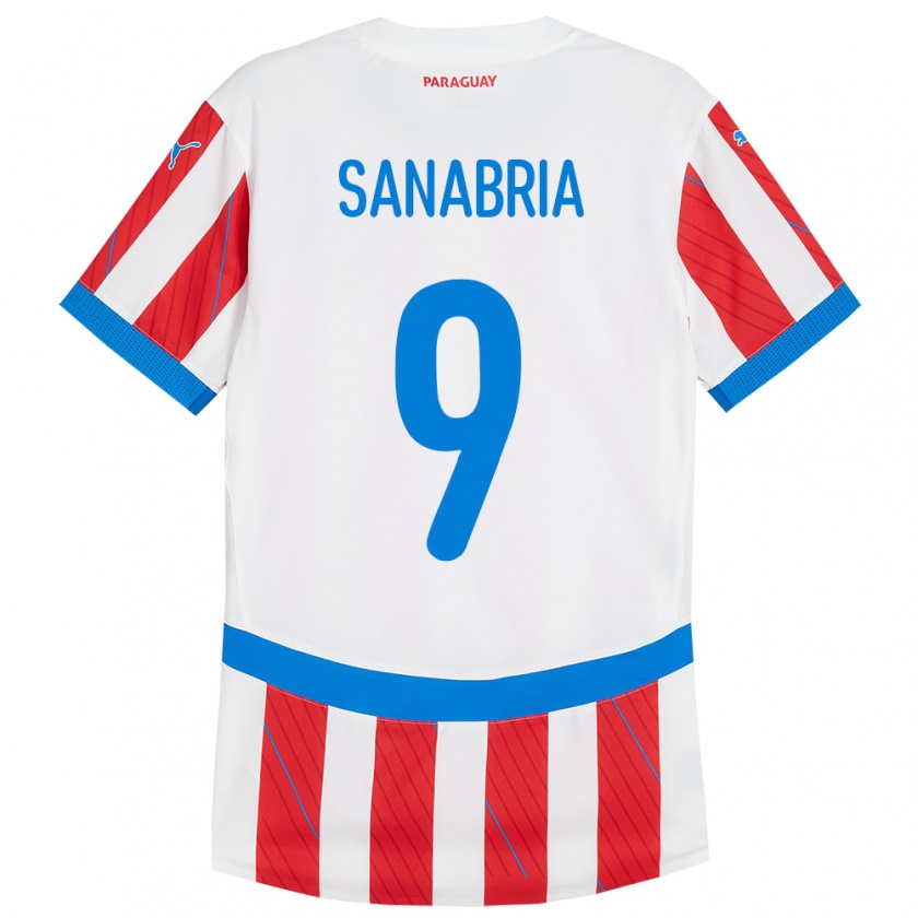 Kandiny Heren Paraguay Antonio Sanabria #9 Wit Rood Thuisshirt Thuistenue 24-26 T-Shirt