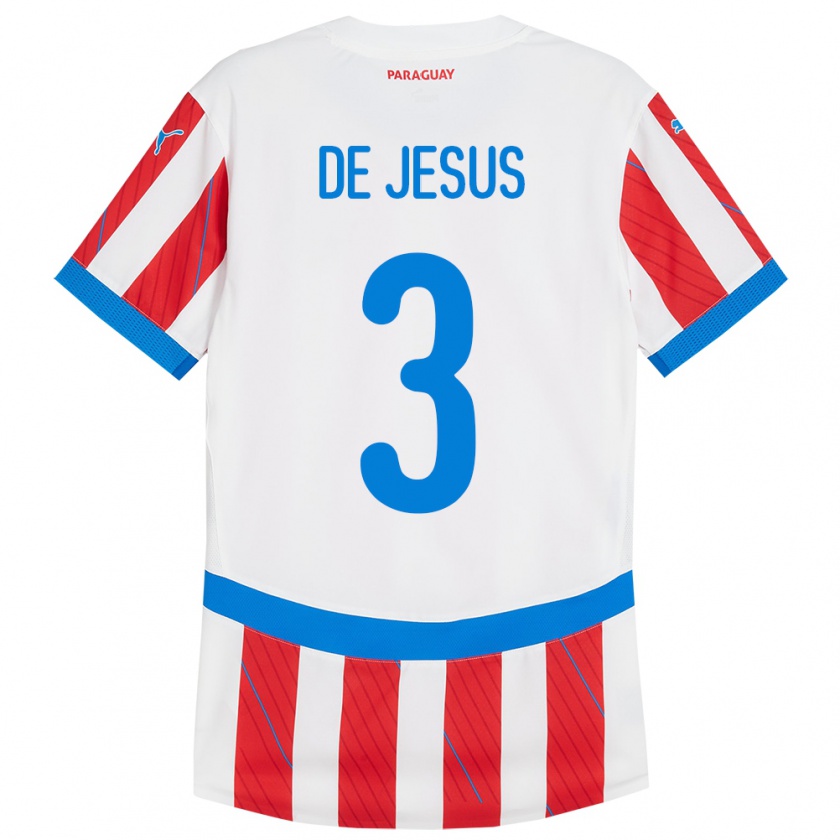 Kandiny Heren Paraguay Ronaldo De Jesús #3 Wit Rood Thuisshirt Thuistenue 24-26 T-Shirt