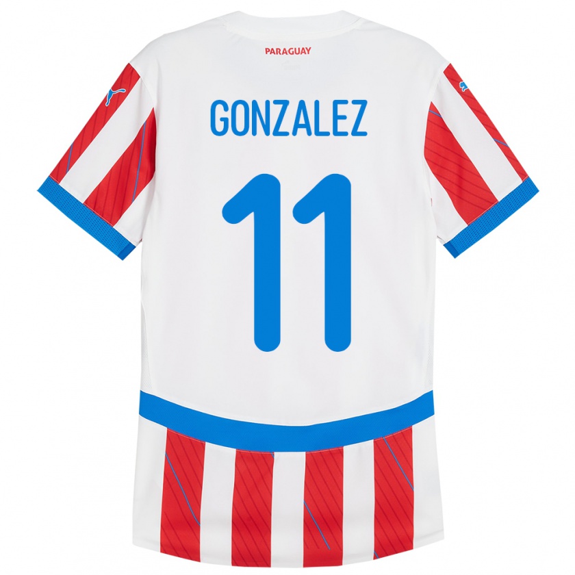 Kandiny Heren Paraguay Enso González #11 Wit Rood Thuisshirt Thuistenue 24-26 T-Shirt