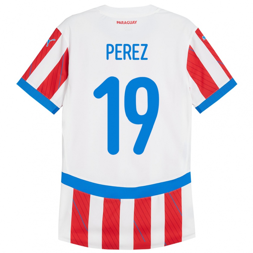 Kandiny Heren Paraguay Marcelo Pérez #19 Wit Rood Thuisshirt Thuistenue 24-26 T-Shirt België