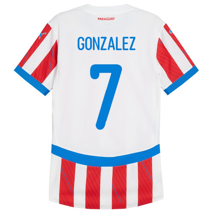 Kandiny Heren Paraguay Diego González #7 Wit Rood Thuisshirt Thuistenue 24-26 T-Shirt