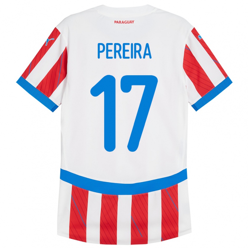 Kandiny Heren Paraguay Kevin Pereira #17 Wit Rood Thuisshirt Thuistenue 24-26 T-Shirt