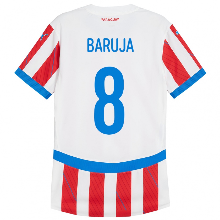 Kandiny Heren Paraguay Fabrizio Baruja #8 Wit Rood Thuisshirt Thuistenue 24-26 T-Shirt