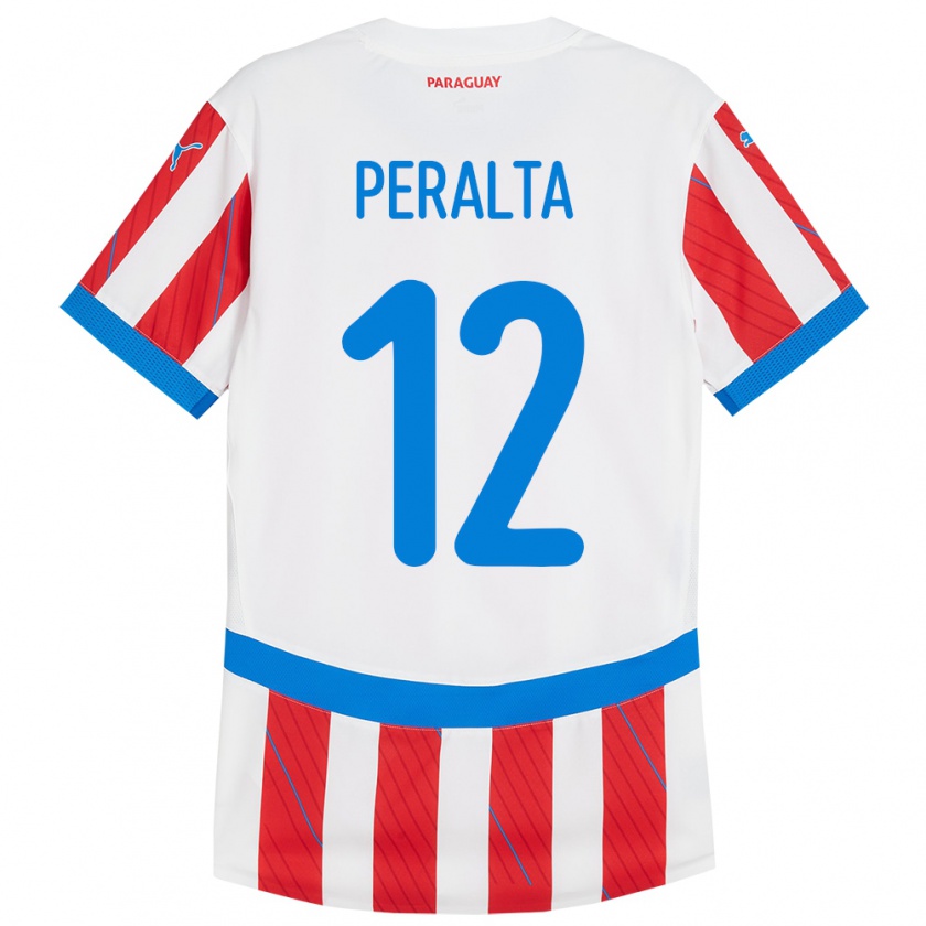 Kandiny Heren Paraguay Jesús Peralta #12 Wit Rood Thuisshirt Thuistenue 24-26 T-Shirt België