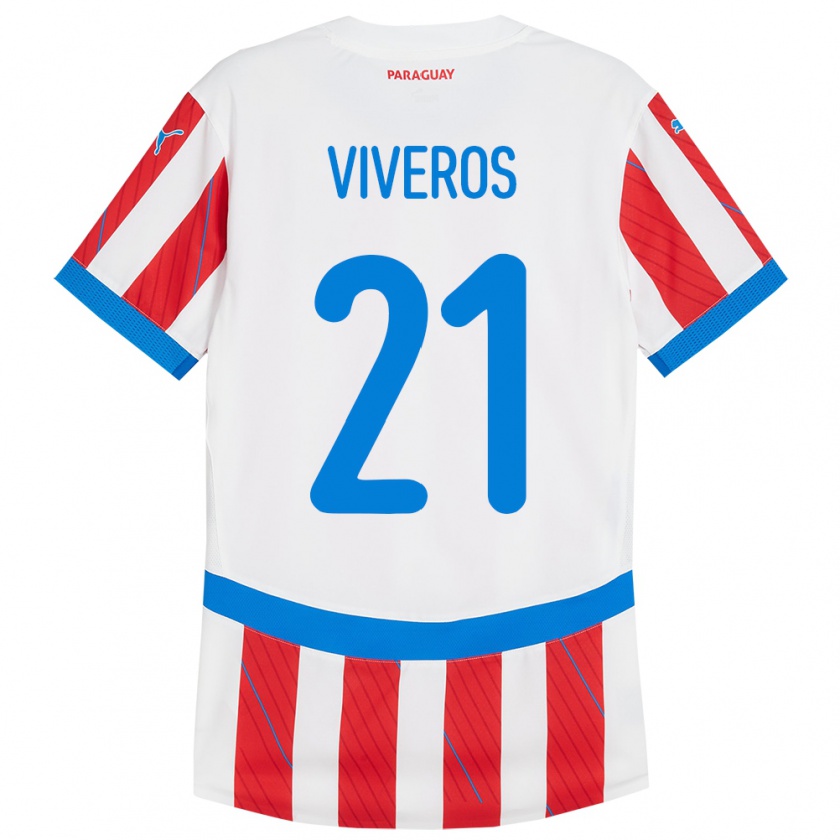 Kandiny Heren Paraguay Fernando Viveros #21 Wit Rood Thuisshirt Thuistenue 24-26 T-Shirt België