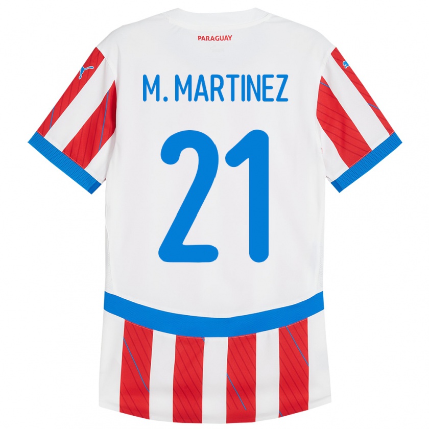 Kandiny Uomo Maglia Paraguay María Martínez #21 Bianco Rosso Kit Gara Home 24-26 Maglietta