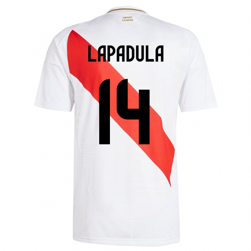 Kandiny Hombre Camiseta Perú Gianluca Lapadula #14 Blanco 1ª Equipación 24-26 La Camisa